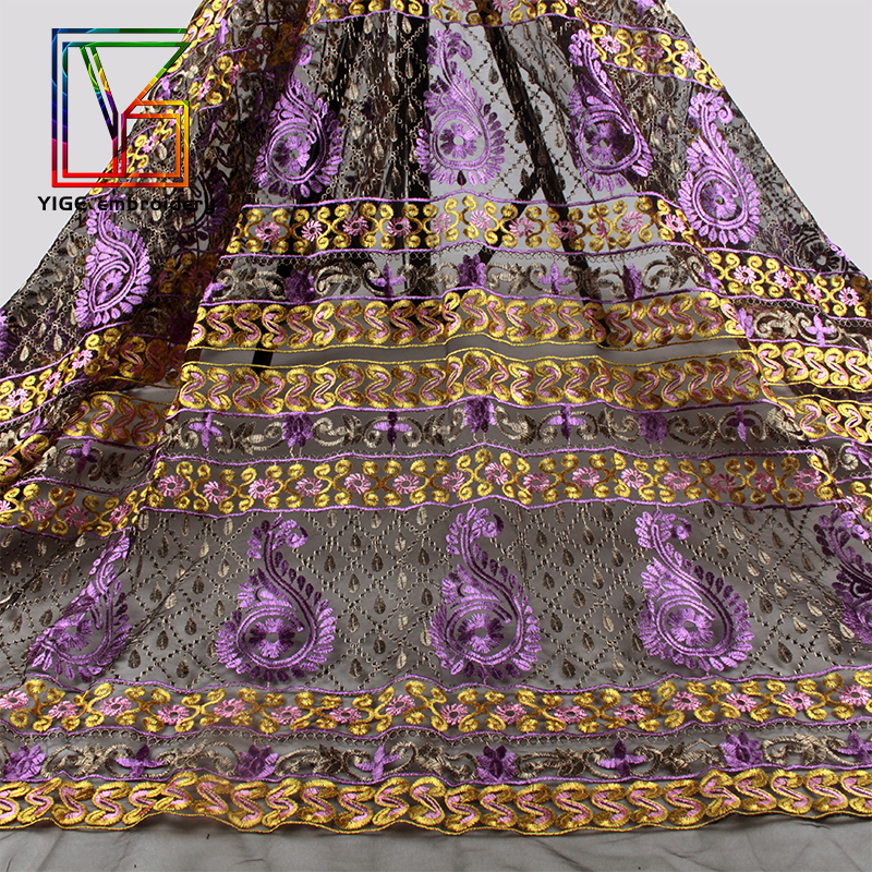 100% polyester India crystal embroidered fabric stock Tulle Mesh Lace Fabric for Thai clothing