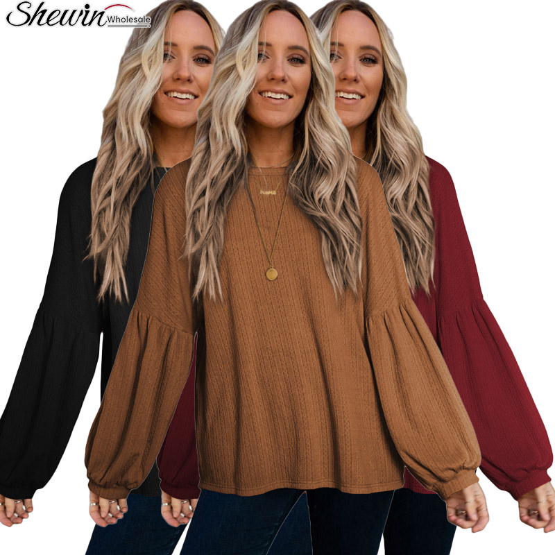 Shewin Wholesale Trendy Sequined Lace Ruffle Floral Leopard Knitted Casual Basic Fashionable Women Tops