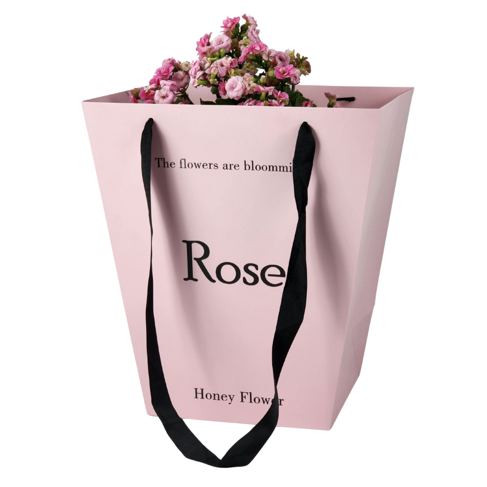 Custom Pink Floral Flower Carry Gift Paper Bag Craft Paper Bag and Gift Box for Flower Bouquets with Handles