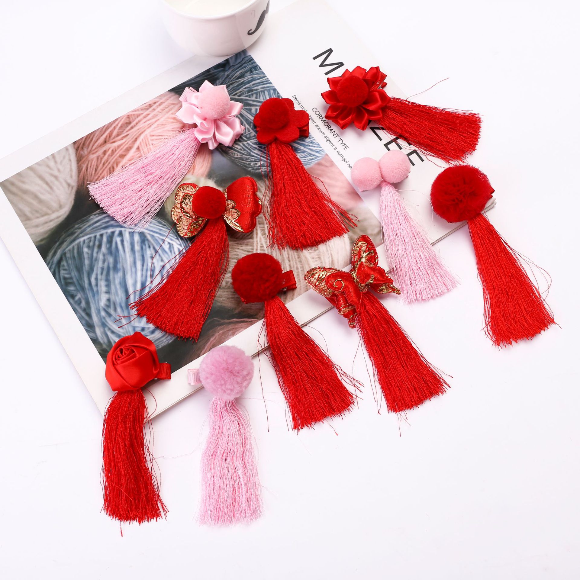1Set 2pcs New Style Girls Hair Clips Chinese Traditional Princess Tassels Peony Flower Hairpins Children Kids Hair Accessories