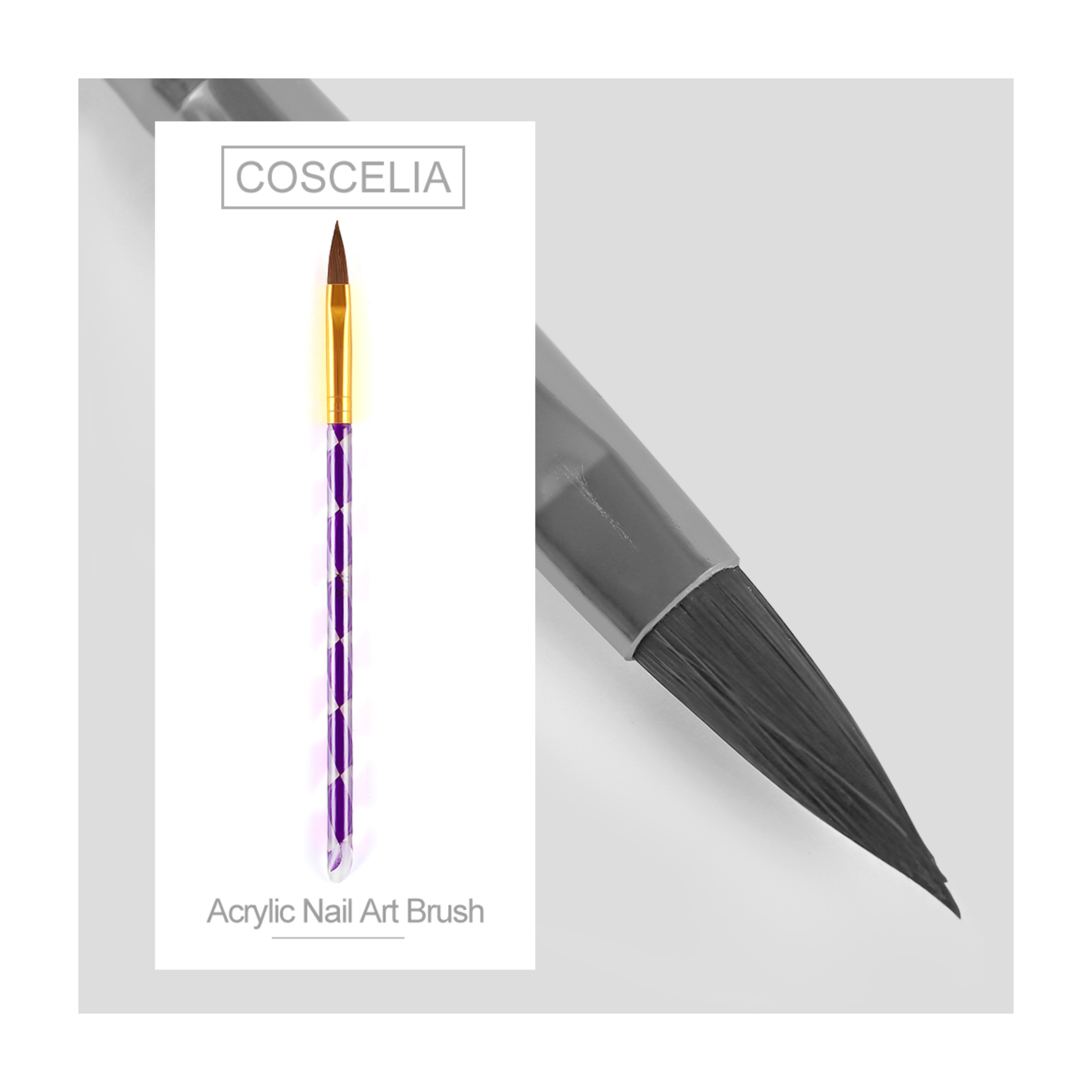 COSCELIA #8 Purple Crystal Painting Drawing Pen Brushes Nail Art for Acrylic Powder Nail