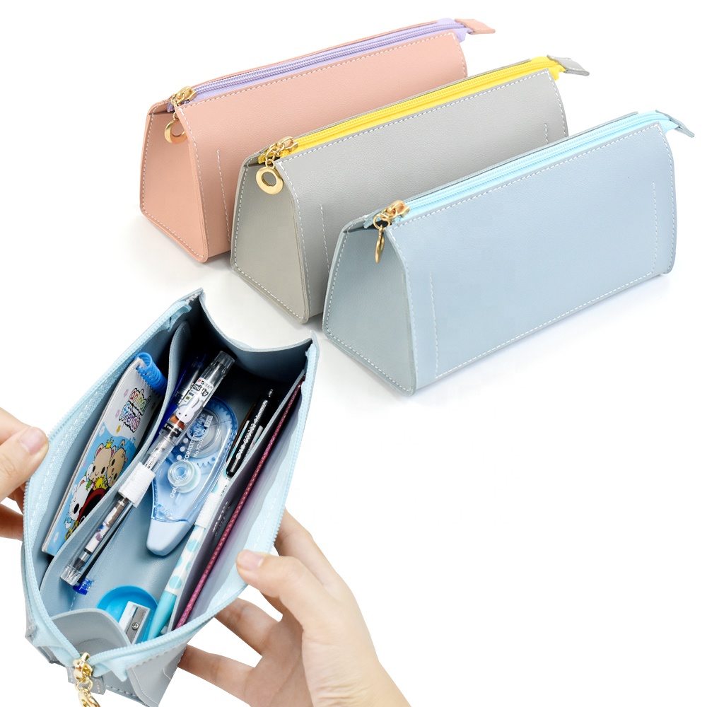 Custom girls cute pencil case zipper large capacity school student pen bag pu leather Cosmetic pouch office stationery bag