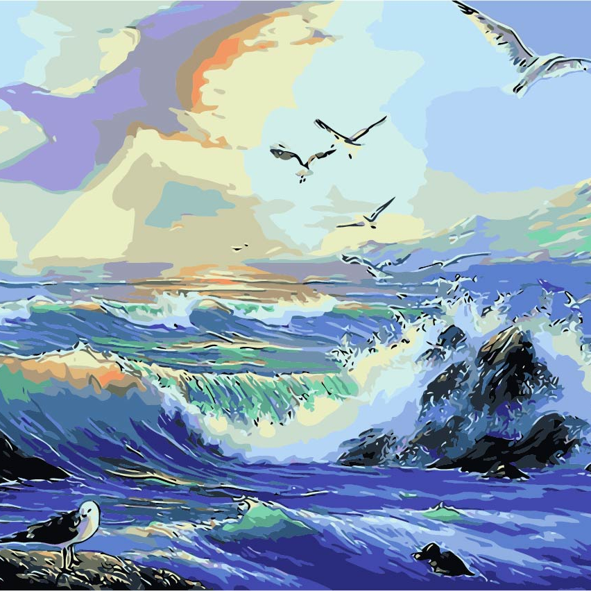 Whosale DIY Oil Painting By Numbers Kits On Canvas With Brushes Pigment For Adults Kids Beginner Sea/Sunlight/Seabird