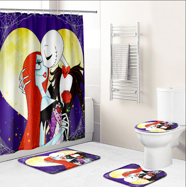 wholesale bathroom curtain sets Top selling cartoon Nightmare Christmas printing shower curtain Modern bathroom set for kids