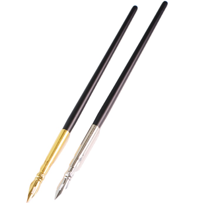 Black Slim Calligraphy Dip Pen Wooden Thin Fountain Quill Pen With Golden Barrel Nibs