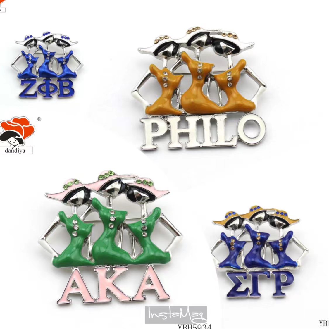 Three ladies brooch for AK DELTA ZETA GAMMA Jewelry Greek Sorority &Fraternity products CUSTOMIZED logo and color brooch