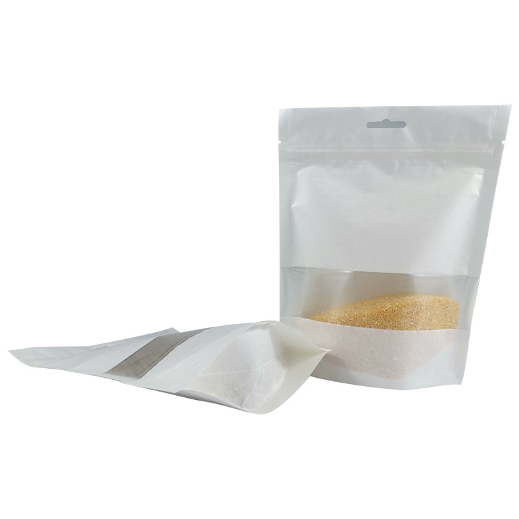 100% Recycle stand up pouch zip lock biodegradable white kraft paper food bag