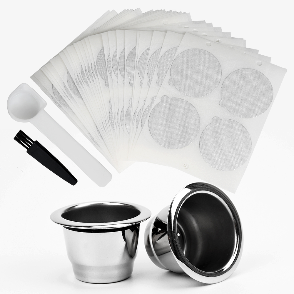 Reusable Nespresso Capsules with 100 Foil Lids- Stainless Steel Refillable Coffee Pods for Nespresso Machines