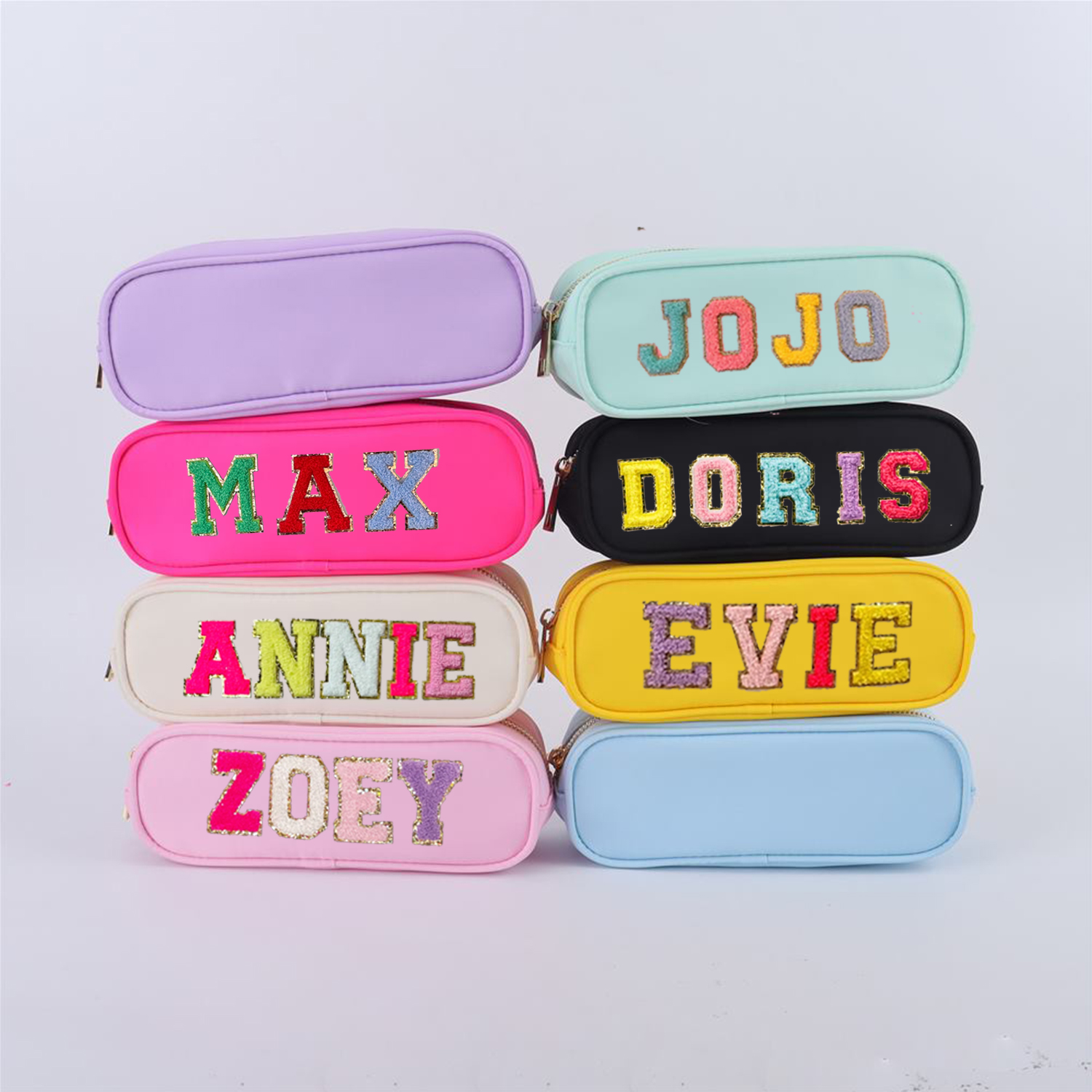 DIY Chenille Initials Letter Patches Personalized Back to School Patch Bag Slim Pouch Kids Nylon Pencil Case Nylon Pencil Pouch