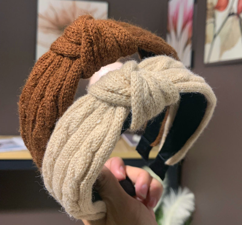 Net red wool headband headband knitting wide-sided knotted headband simple retro wash hairband female hairpin