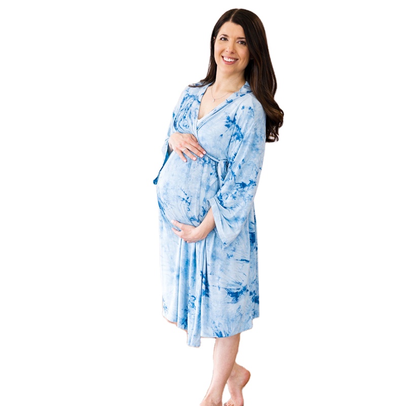 Tie Dye Maternity Robe Matching swaddle and Matching Hat bamboo cotton mommy and baby matching robe swaddle
