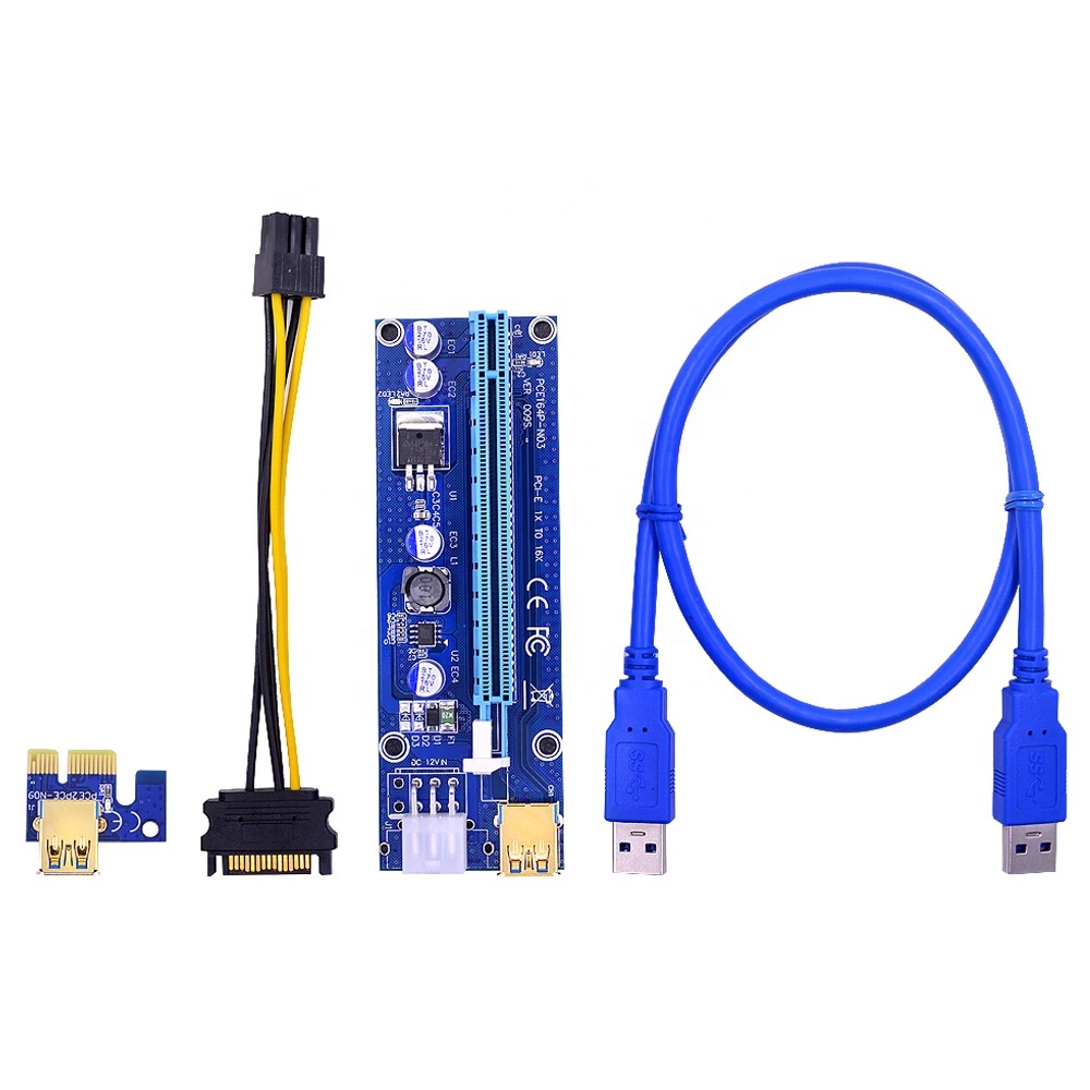 PCI-E Райзер карта Ver 009S 1X до 16x PCI-E Экспресс Райзер 6Pin расширитель USB 3,0 X16 со светодиодом
