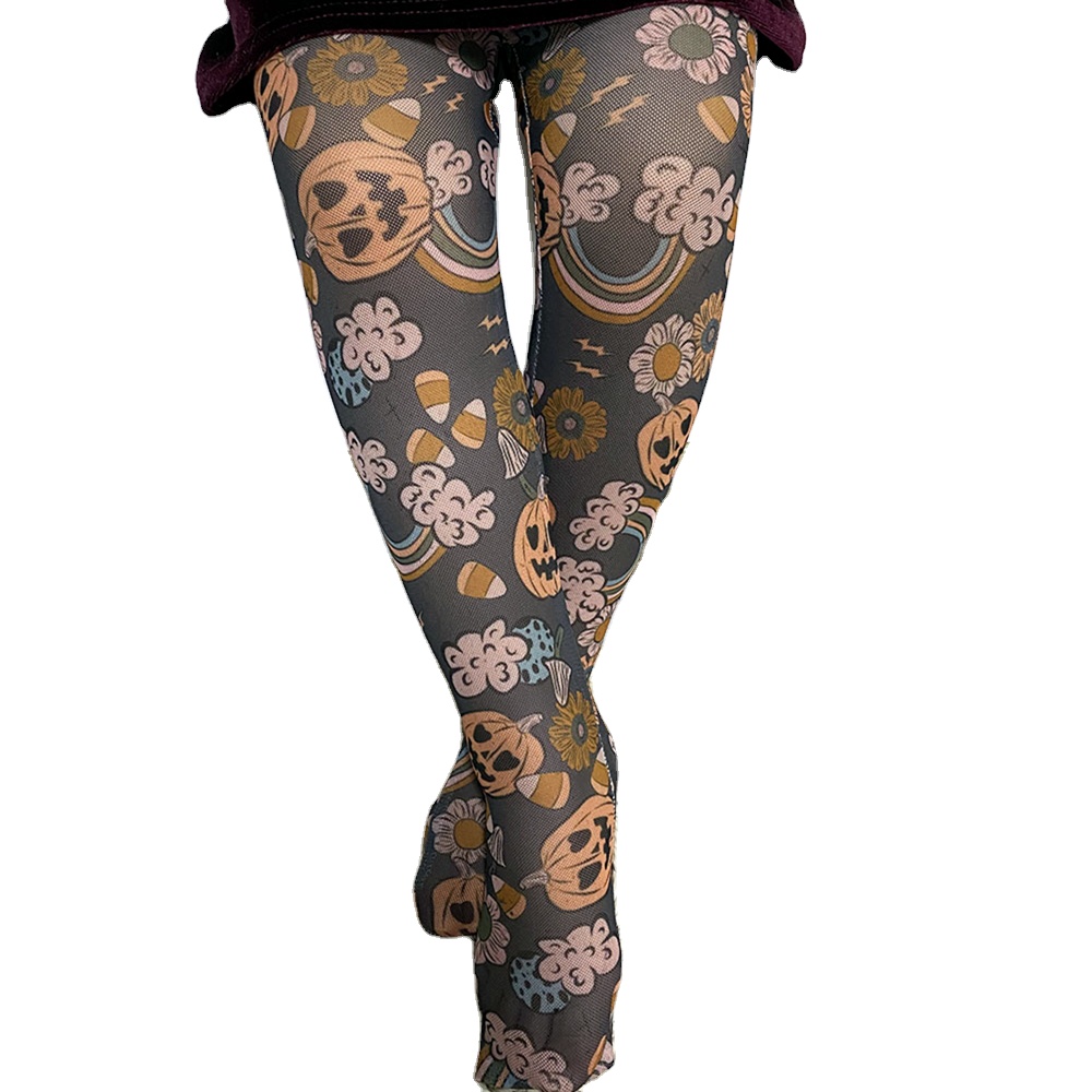 Fashion High Quality Kid's Halloween Sheer Footed Tights Toddler Baby Pumpkin Leggings Girls Soft Fabric Printed pantyhose hot