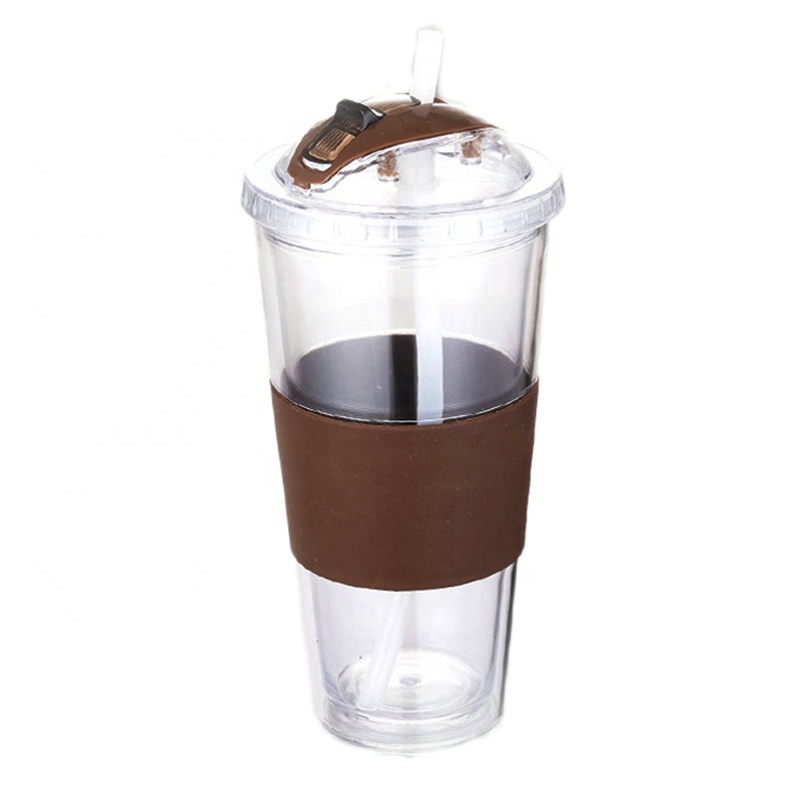 20oz Double Wall Plastic Bpa Free Custom Logo Transparent Water Cup With Rubber Straw Clear Water Cup