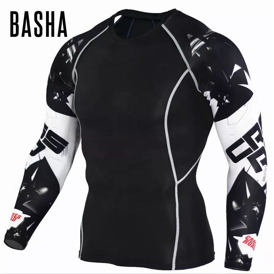 Бренд BASHAsports, индивидуальный производитель одежды для фитнеса rashguard, компрессионная одежда, оптовая продажа, футболка с длинным рукавом и принтом для мужчин