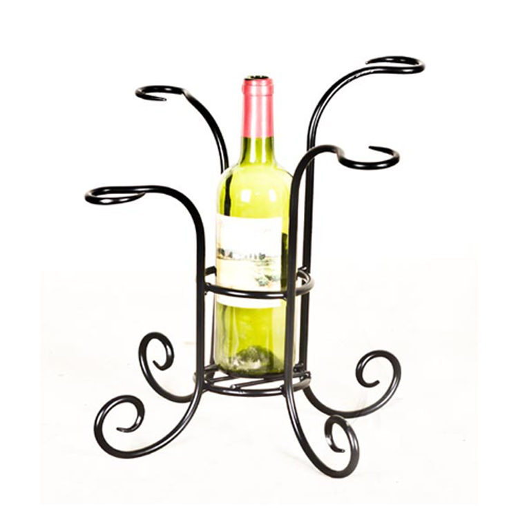 Wine bottle & glasses caddy rack stand Black 35cmH x 23cmW x 23cmD
