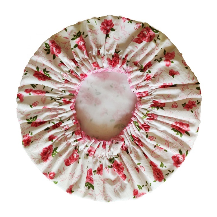 Cotton double-layer waterproof printing small rose shower cap