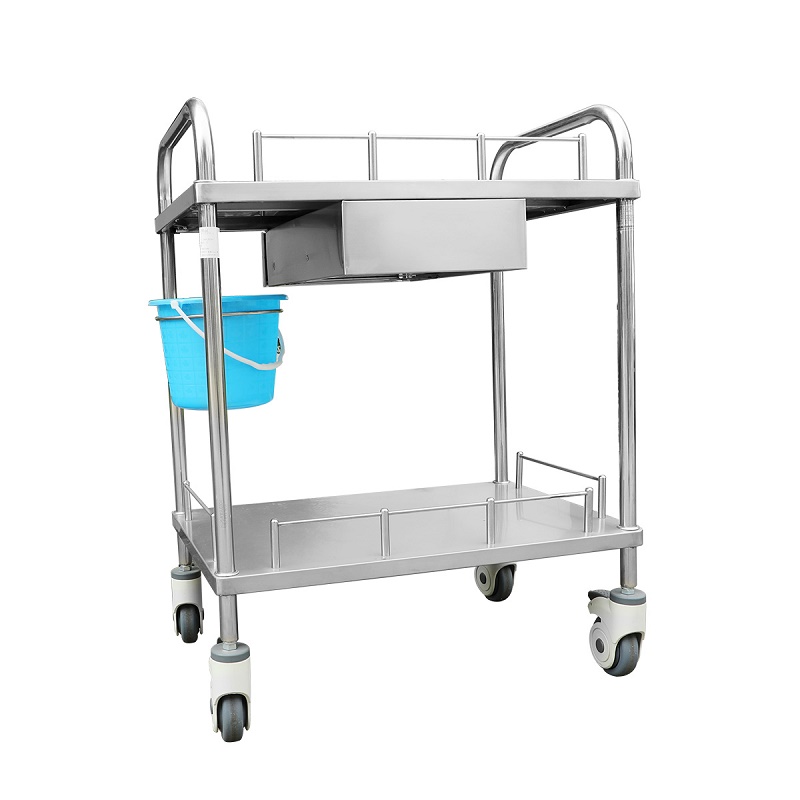 fast delivery medical stainless steel hospital instrument dressing trolley with drawer