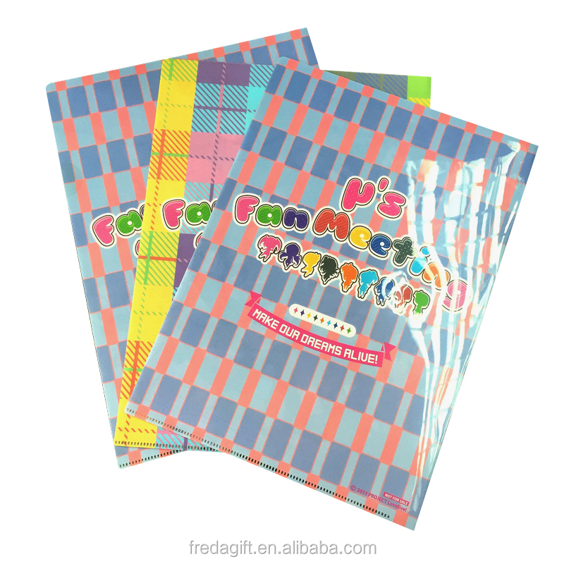 Clear duplex printing Custom decorative A4 size PP plastic clear L shape file folder