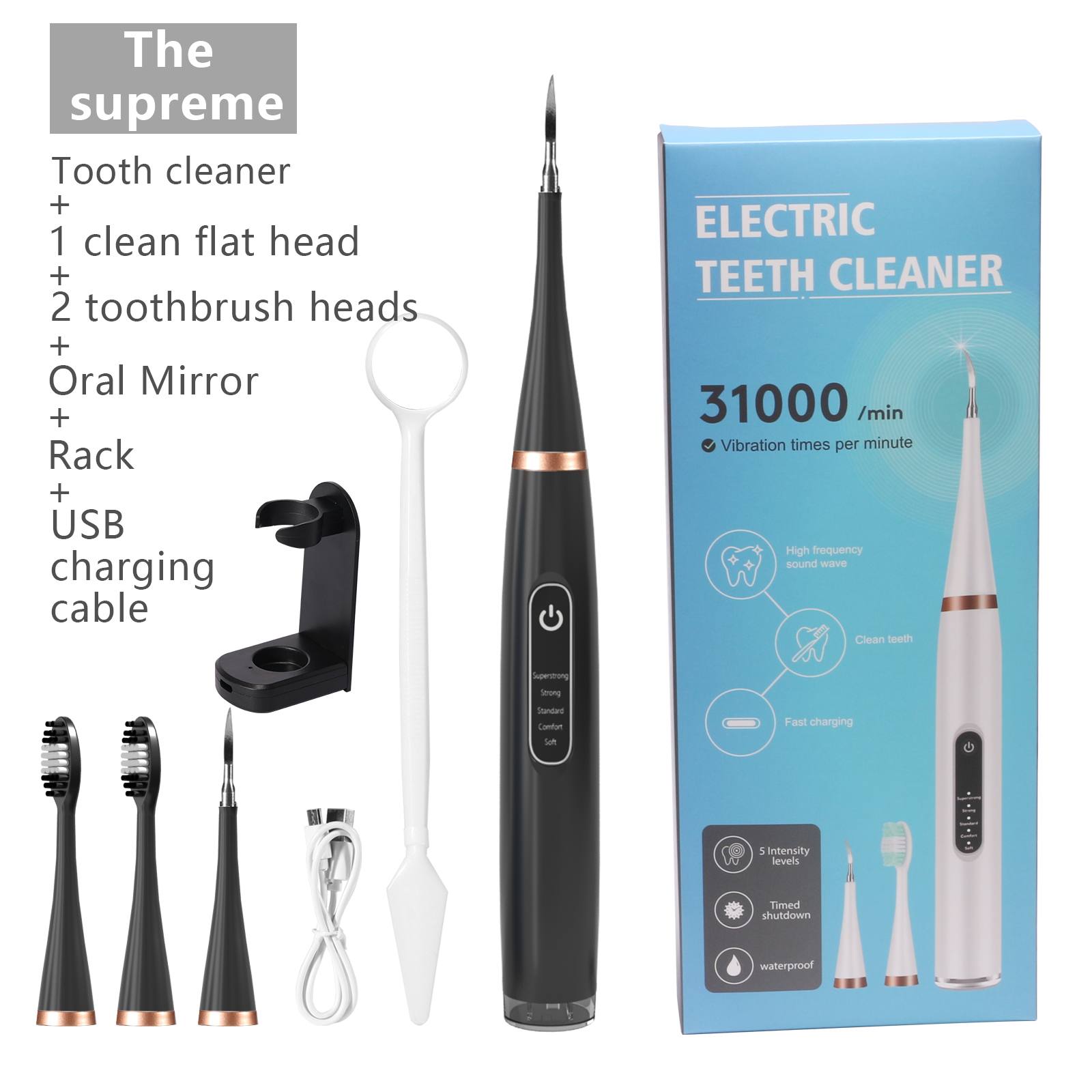 Rechargeable Tooth Polisher Kit with Tooth Polish Paste and Brush Heads Personal Teeth Whitening Devices Dental Care Kit