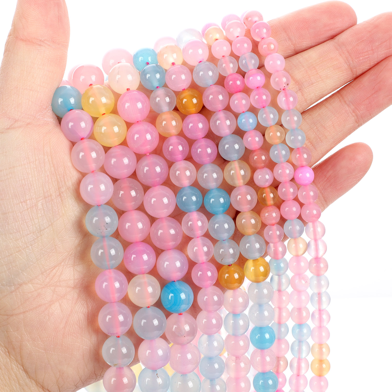 Natural Morganite Stone Beads Glitter Natural Stone Beads Round Loose Beads for Jewelry Making DIY Bracelets Handmade