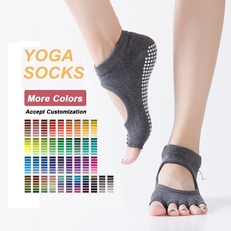 Wholesale Cotton Non-slip women yoga socks custom 5 fingers Non Skid Grip Pilates sports & fitness yoga socks