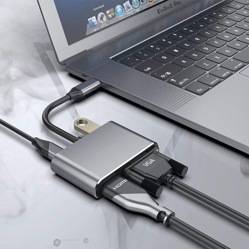 Адаптер 4 в 1 с USB Type-C на 4K HDMI VGA с алюминиевым корпусом для планшетного ПК