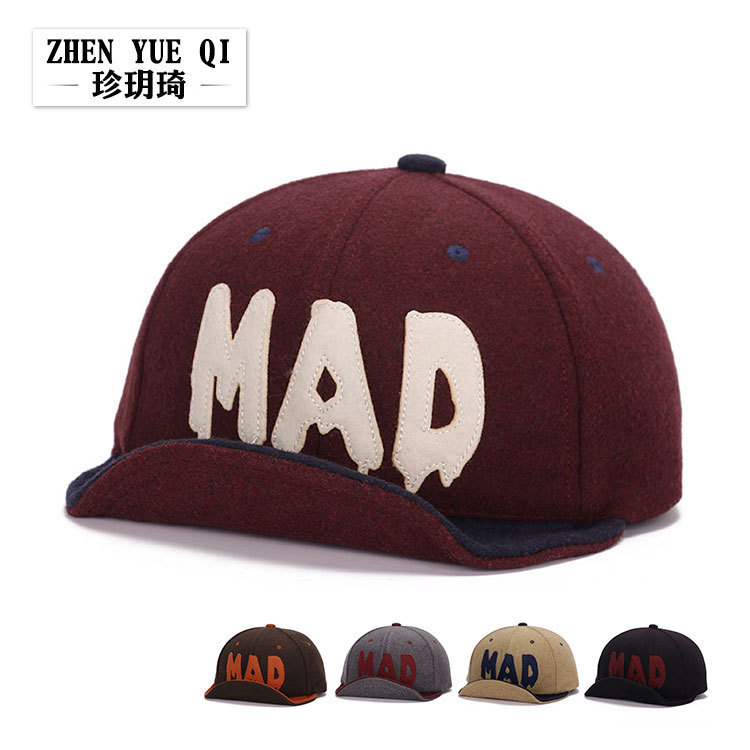 Plastic Raw Materials Jane Yueqi Korean version of autumn and winter wool baseball cap color matching mad letter soft brim hip