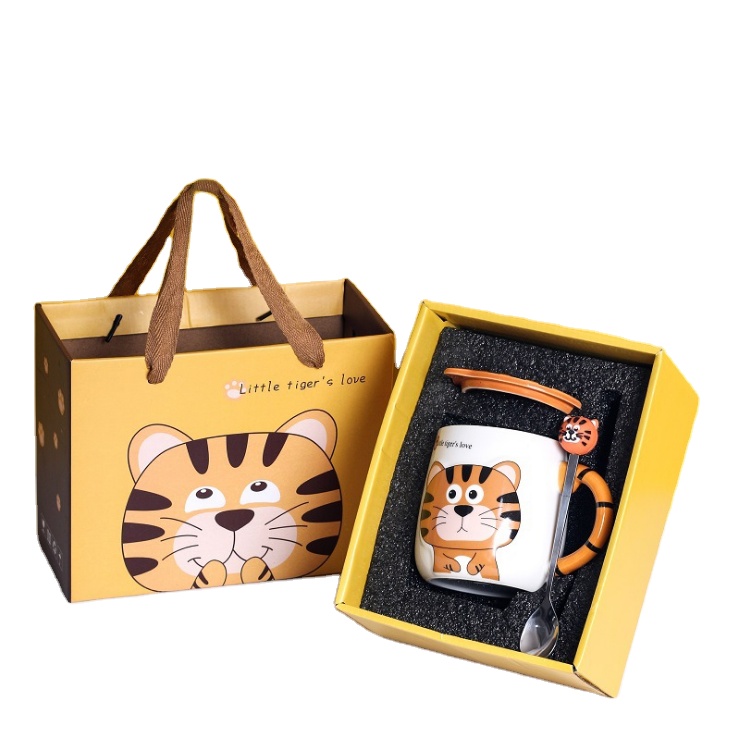 chinese tiger new year mug creative cartoon ceramic coffee mug with lids