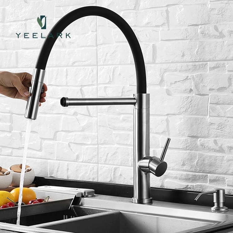 High Quality Brushed Nickel Single Lever 304 Stainless Steel Bronze Gold Kitchen Sink Faucets with Pull Down Sprayer