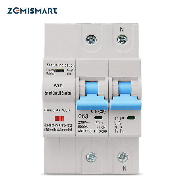 Автоматический выключатель Zemismart, умный автоматический выключатель mcb Wi-Fi, mcb 2P, работает с Alexa Google Home 10-63A