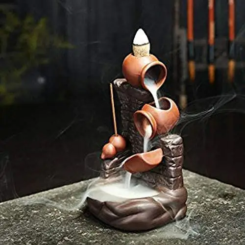 Supplier customized logo gourd meditation backflow ceramic waterfall incense burner for tea ceremony decor