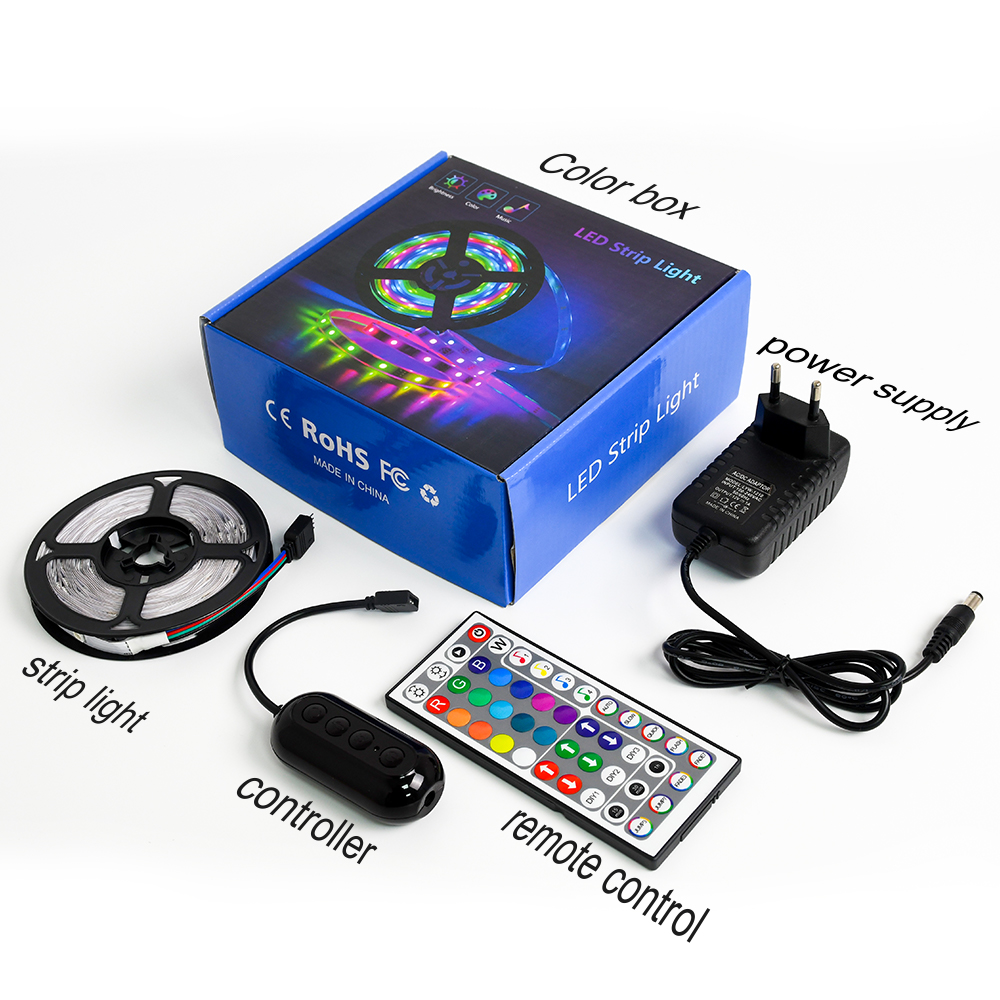 Уличная Смарт гибкая 5050 Rgb 5 метров Светодиодная лента с пультом дистанционного управления теплый белый для спальни набор Рождественское украшение
