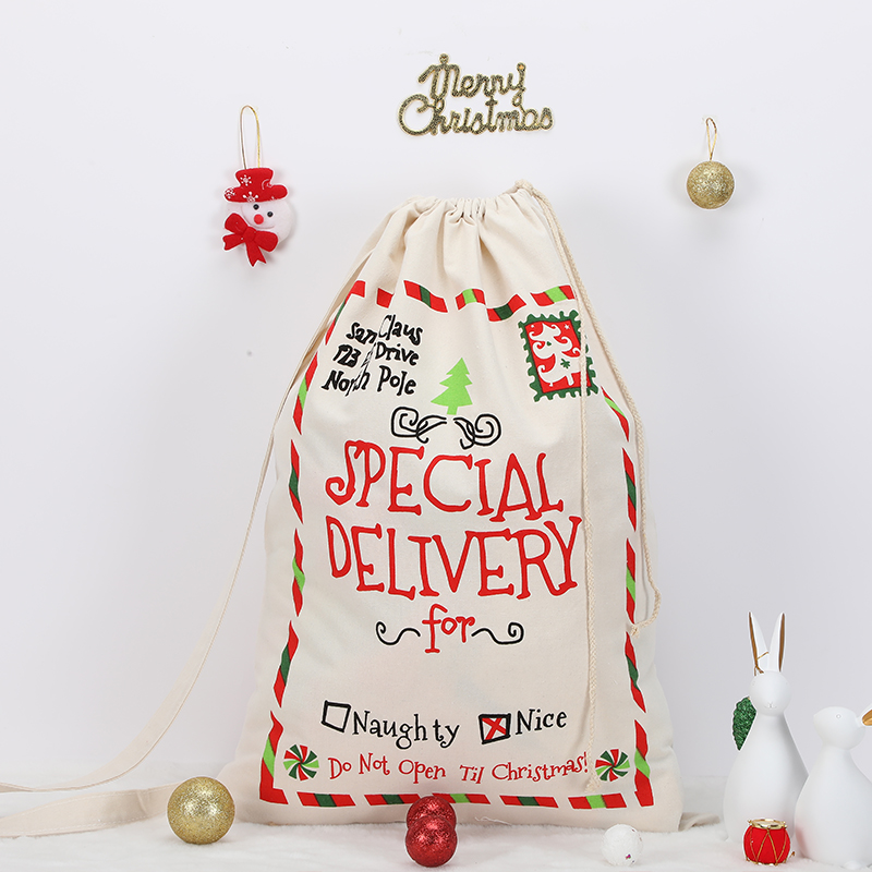 Christmas Drawstring Gift Bag Canvas Sublimation Santa Sack New Style Christmas Sacks