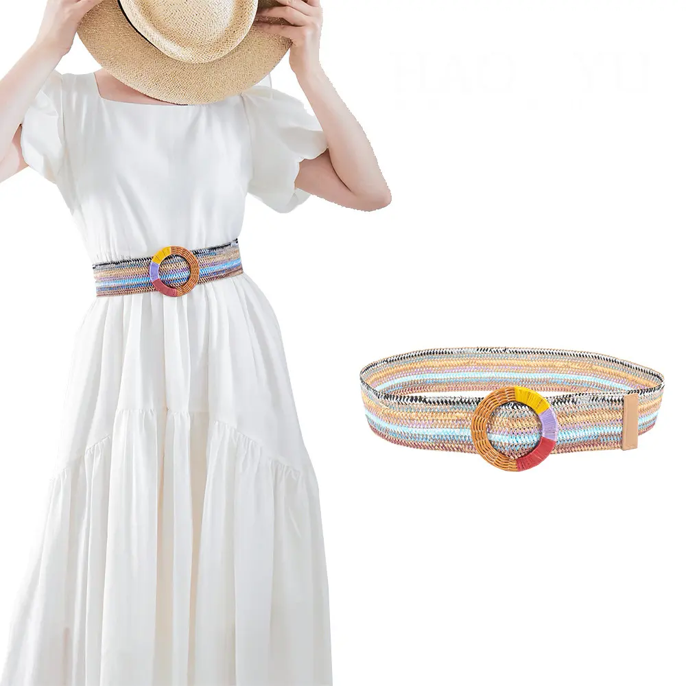 Summer beach skirt decorative belt all-match waist seal woven ladies environmental protection bamboo round buckle belt