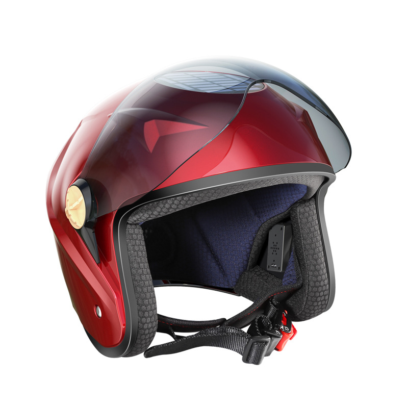 Intelligent Bt locomotive half helmet four seasons electric vehicle motorcycle helmet summer fan safety helmet solar ener