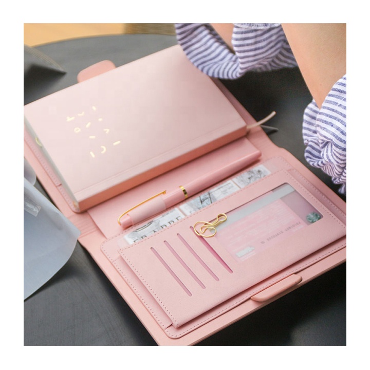 Cute PU Leather Notebook A5 Planner 2022 Agenda Gift Items With Customized Promotion Logo Pink Diary Notebook