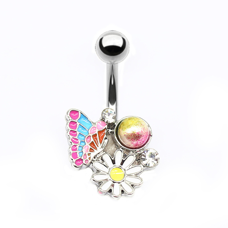 BBR-133 Butterfly Belly Button Ring Small Daisy Flower Belly Rings Body Piercing Jewelry