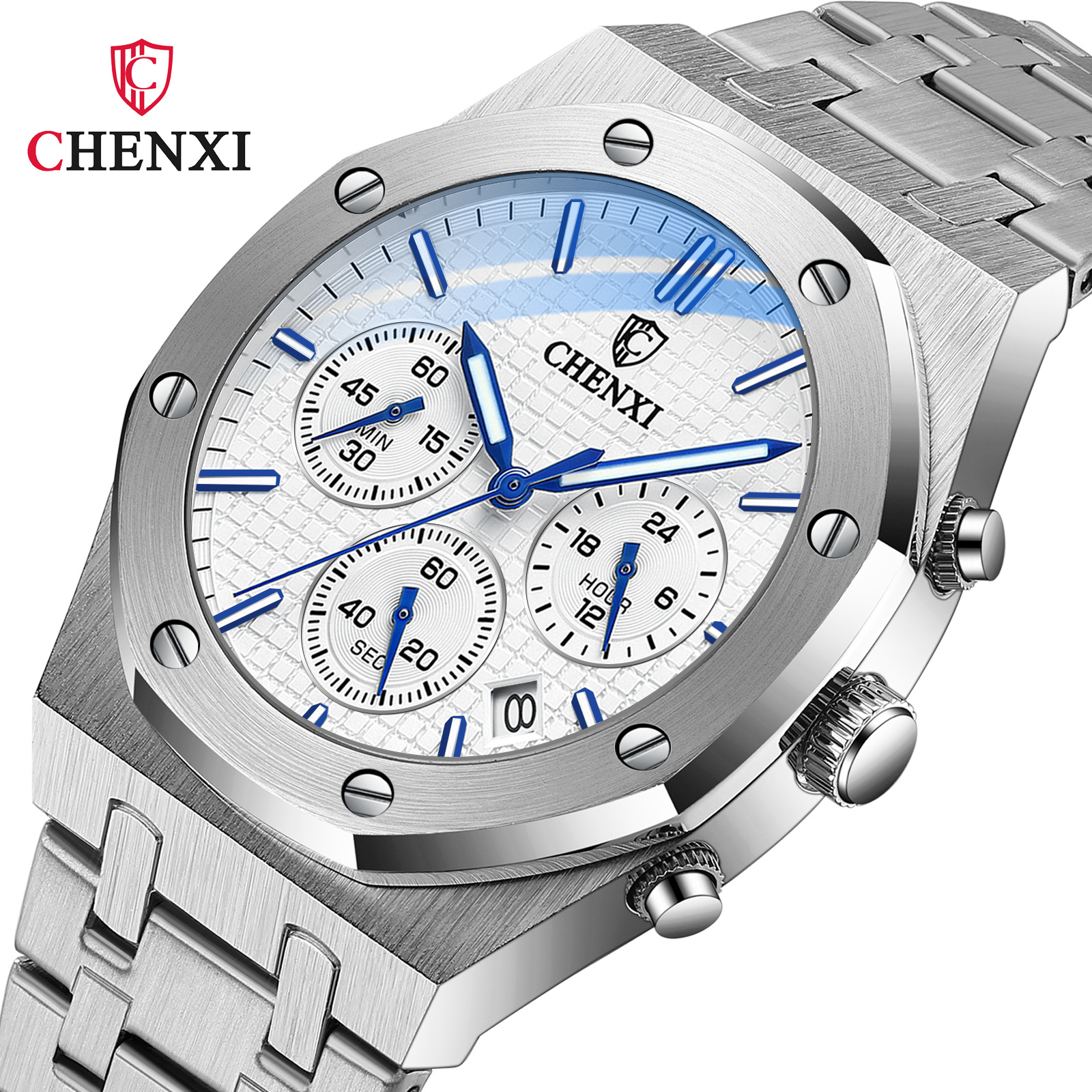 Мужские наручные часы Chenxi-Luxury, кварцевые часы, нержавеющая сталь, наручные часы с хронографом, 948