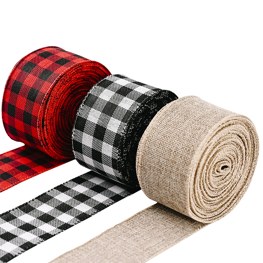 Christmas decorations Red and Black Plaid ribbon black and white bandage