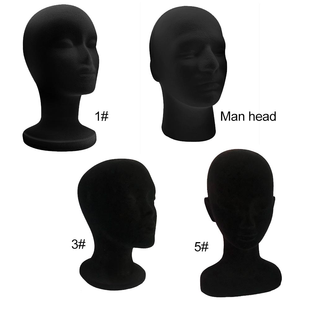 Black Styrofoam Wig Head Man Foam Head Female Foam Mannequin Head With Stand and Holder For Display