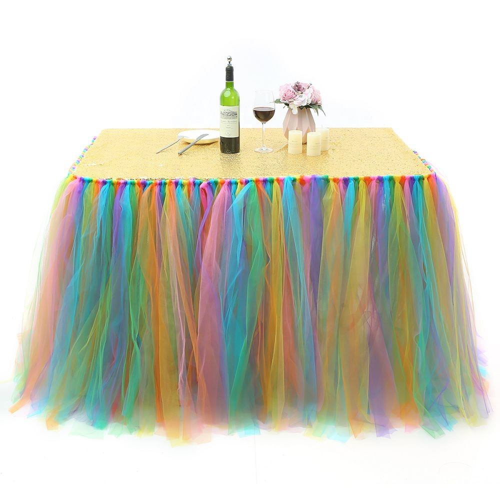 Decorative birthday tutu table skirt for party events wedding tulle tutu design rainbow