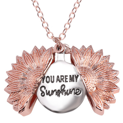 Antique Gold Silver Open Locket Necklace Engraved You Are My Sunshine Sunflower Pendant Necklace Unique Party Jewelry Gift