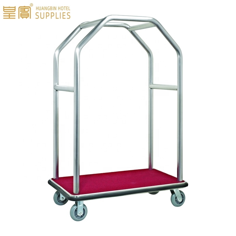Hotel golden 4 wheels spinner stainless steel bellman trolley luggage cart