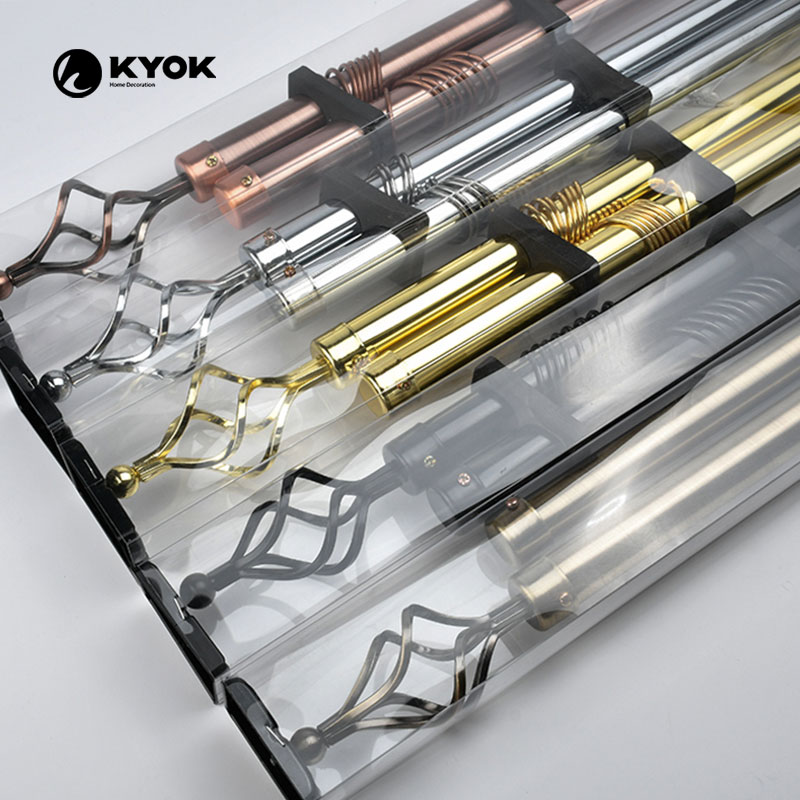 KYOK factory price 28*22mm double curtain rod accessories , ss curtain rod set for 5 star hotel project