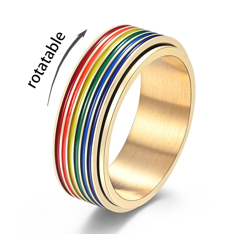 Ready to Ship High Quality Rotate Freely Rainbow Ring Anxiety Fidget Ring