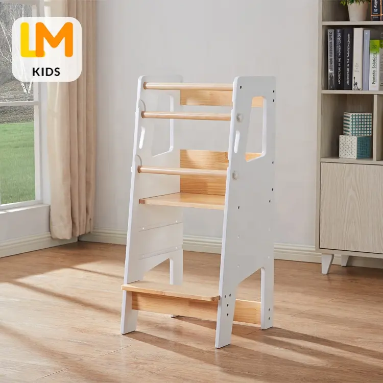 LM KIDS Montessori Furniture Kitchen Helper Toddler Tower Foldable Child Step Stool Montessori Learning Tower