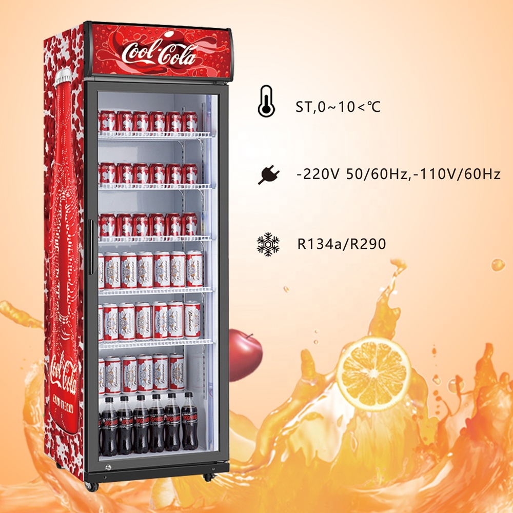 Вентилятор охлаждения Coca одна стеклянная дверь дисплей холодильник витрина вертикальный напиток LG холодильник
