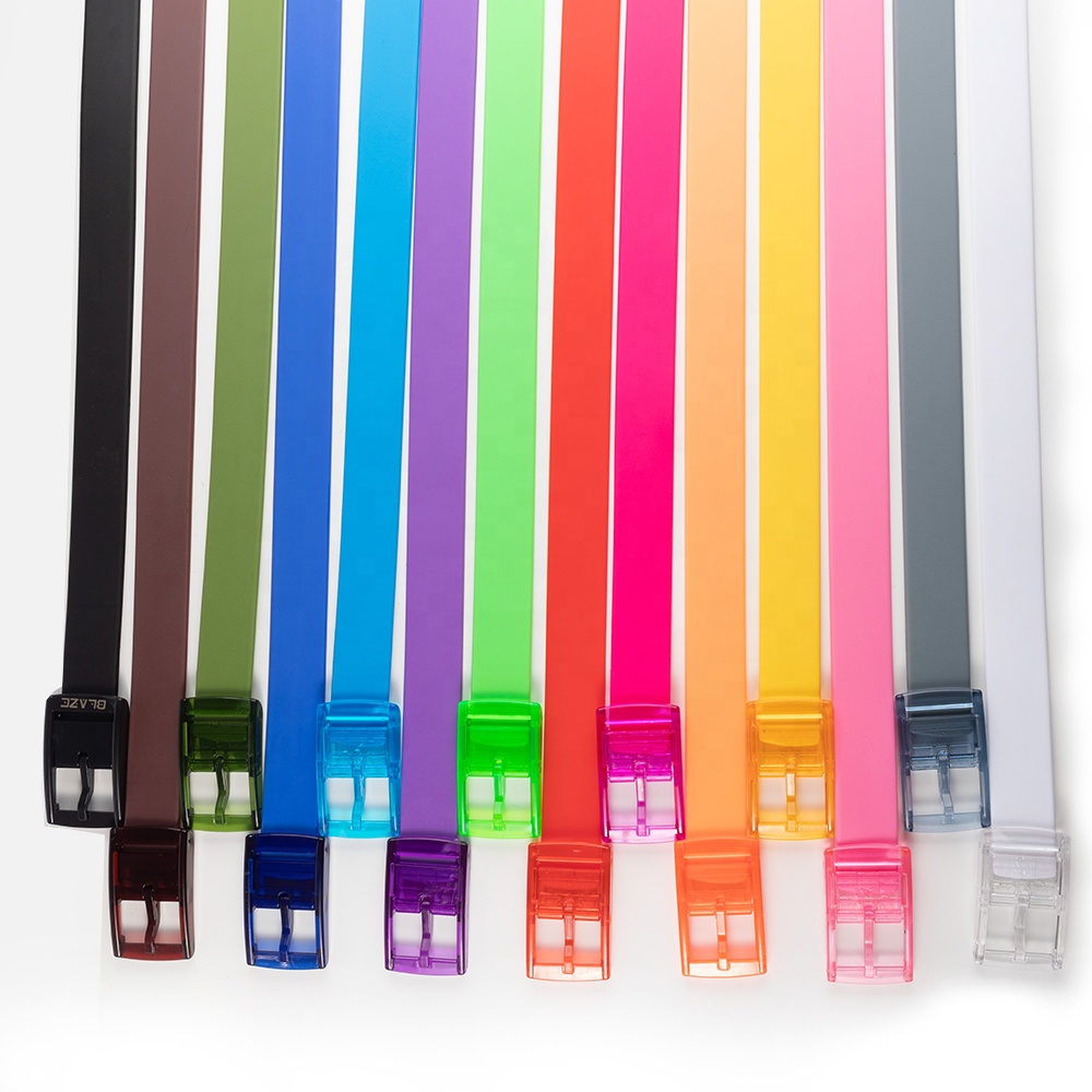 TPE material Plastic Belt Candy Multi Color Silicone Rubber Leather Belt Smooth Buckle For Women Men Adjustable