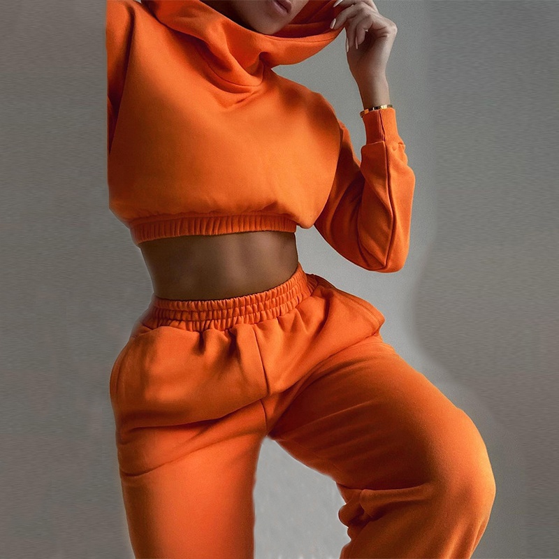 sudadera mujer crop top hoodie tracksuit set women's hoodies & sweatshirts womens outfits 2021 cotton two piece set for women